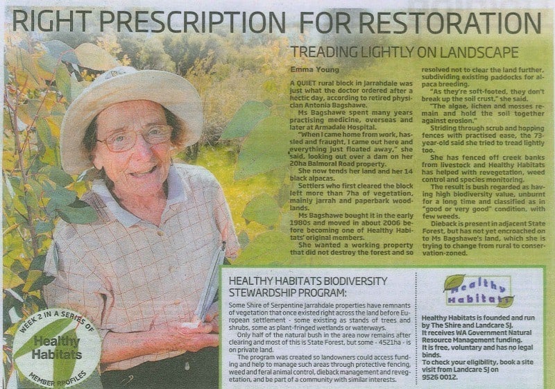 newspaper cutting about Healthy Habitats Program run by Landcare SJ