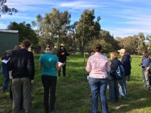 people in fiels listening to talk on soil amendment
